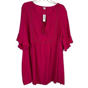 NWT Old Navy 4X Boho Ruffle Pintuck Top Fuchsia